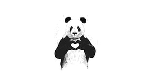 panda bear on heart hand sign graphics, panda, bears, heart, artwork