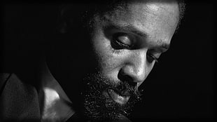 grayscale photography portrait of man