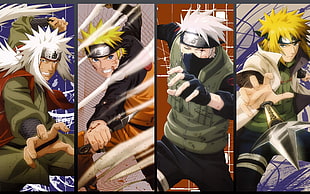 four Naruto characters digital wallpaper, Naruto Shippuuden, panels, Jiraiya, Uzumaki Naruto HD wallpaper