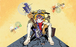 anime character wallpaper, FLCL, anime, guitar