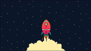 red spacecraft illustration, Rocket, Space, HD