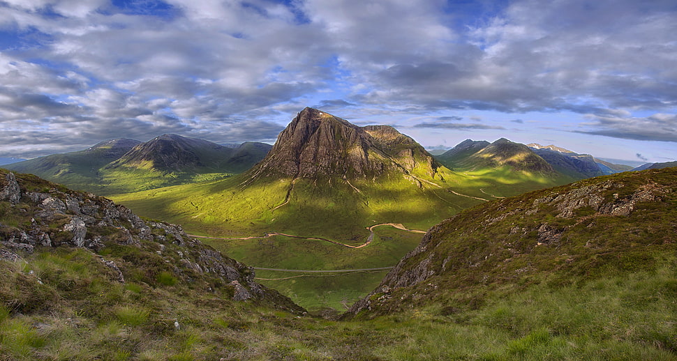 aerial photography of mountains, highlands, scotland HD wallpaper