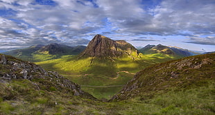 aerial photography of mountains, highlands, scotland