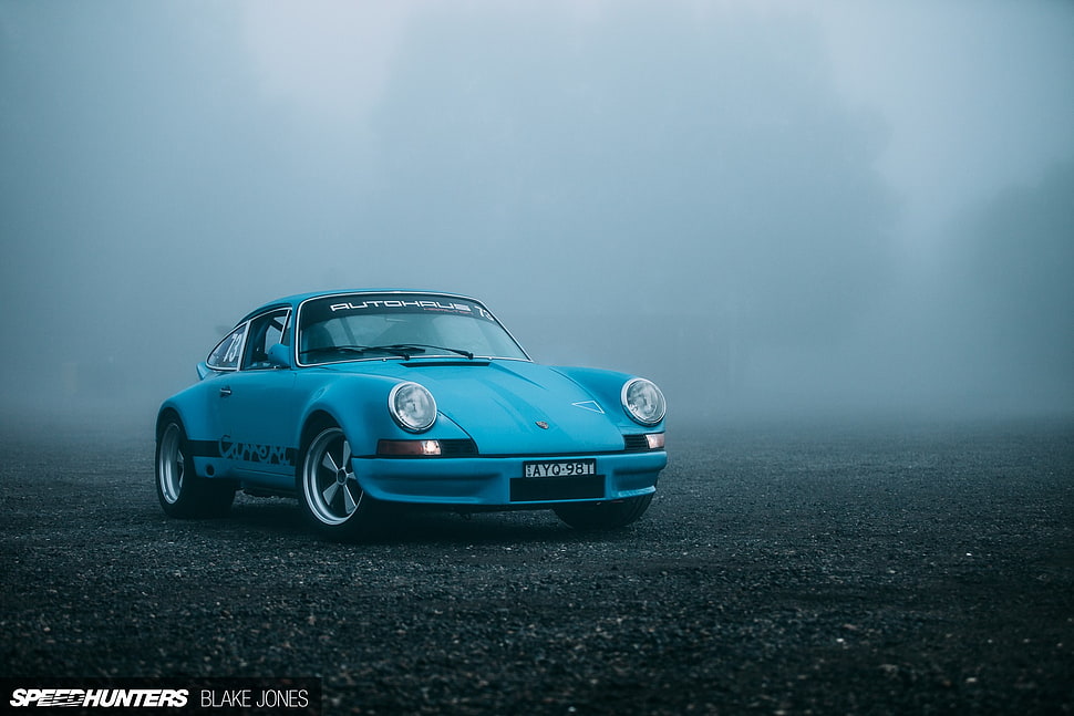 teal Porsche coupe, Porsche, 3.8 rsr, mist, blue HD wallpaper