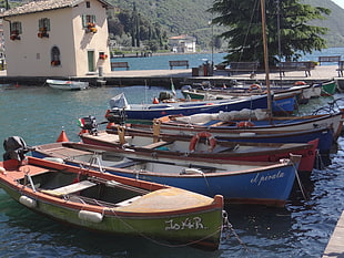 assorted-color boat lot, boat, sea