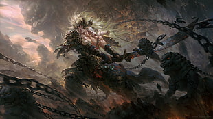 male carrying sword game character digital wallpaper, warrior, artwork, armor, sword