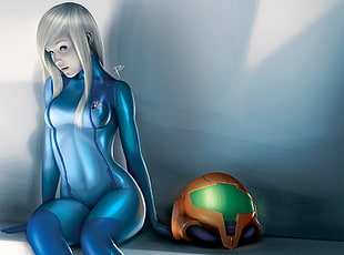 gray-haired female character digital wallpaper, artwork, Samus Aran, Metroid, video games