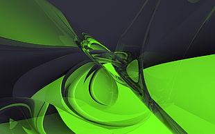 green and black artwork illustration, abstract, 3D, green, digital art