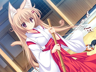 closeup photo of girl holding broom anime illustration HD wallpaper