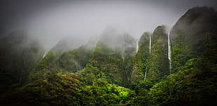 photograph of mountain and waterfalls, waterfall, nature, landscape, mist