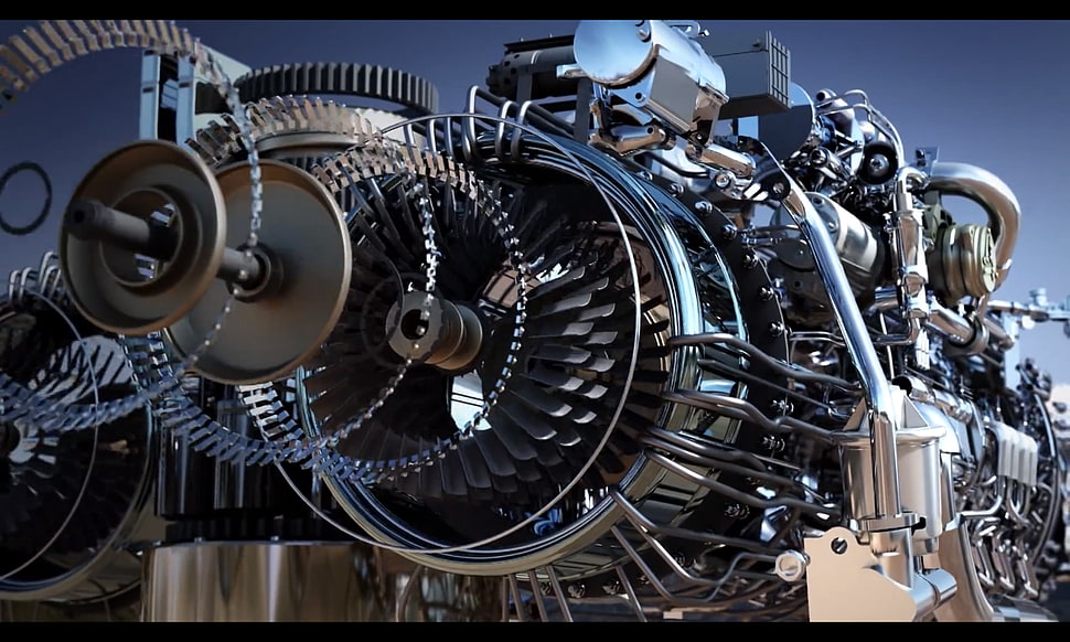 chrome industrial engine HD wallpaper