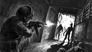 Wars game poster, zombies, monochrome, artwork, apocalyptic HD wallpaper