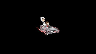 man driving a vehicle illustration, Back to the Future, Calvin and Hobbes, minimalism, humor