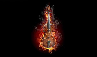 flaming violin 3D wallpaper HD wallpaper