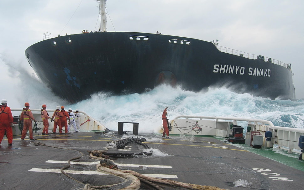 black Shinyo Sawako ship, sea, storm, ship HD wallpaper
