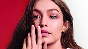 women's pink lipstick, Gigi Hadid, Tommy Hilfiger, 2018 HD wallpaper
