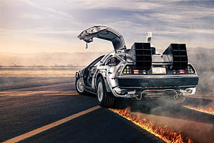 silver DeLorean back-to-the-Future car HD wallpaper
