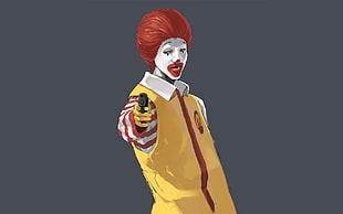 McDonalds digital wallpaper, McDonald's, gun, Ronald McDonald, dark humor