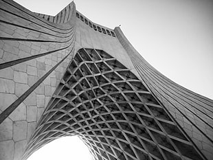 low-angle grayscale photography of concrete arch, Iran, Tehran, city, Azadi Square HD wallpaper