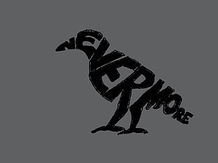 raven with Nevermore text illustration, typography, raven, Nevermore