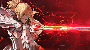 male anime character with sword, armor, sword, blonde,  Mordred (Fate/Apocrypha)