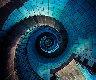 top view of gray spiral stairs