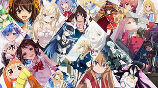 assorted-title anime collage, Shiina Mashiro, Miyazono Kaori, Zero Two (Darling in the FranXX), Rory Mercury