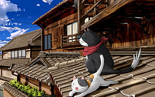 black and white cat anime art, cat, Nyan Koi, nyamsas, anime