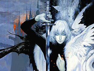 male angel holding sword digital wallpaper, sword, Castlevania, artwork, video games
