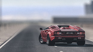 red Lamborghini Countach, car, Lamborghini, Countach, road