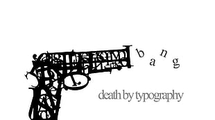 black pistol death by typography illustration, typography, black, white, minimalism HD wallpaper