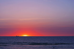 sunset at sea, Sea, Sunset, Horizon