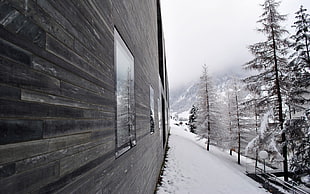 gray and white concrete house, ridges, mountains, winter