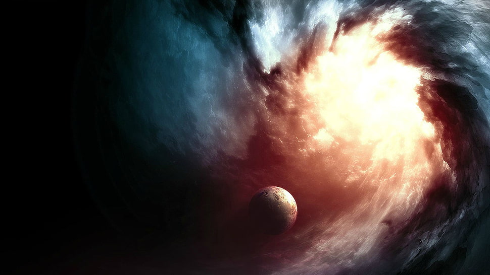 brown and grey clouds digital wallpaper, space, planet, clouds, space art HD wallpaper