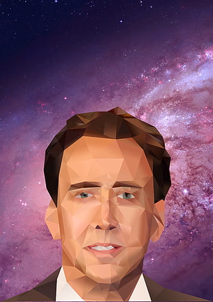 graphic portrait illustration, Nicolas Cage, space, men, Photoshop