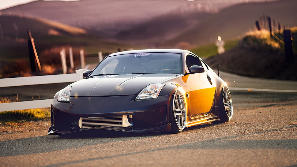 black car, car, Nissan 350Z, tuning, Nissan HD wallpaper