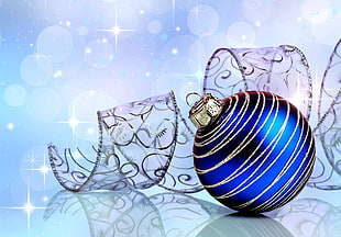 blue and gold bauble with glitter seasons wallpaper, Christmas HD wallpaper