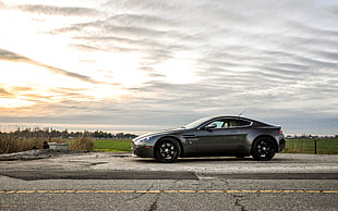 gray Aston Martin coupe on road