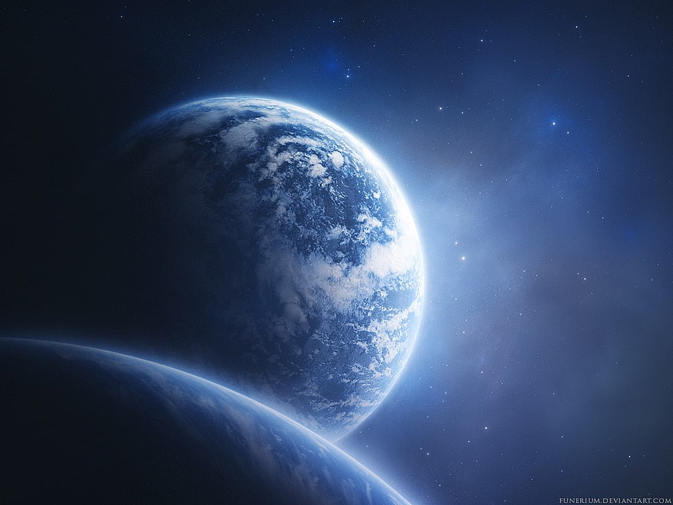 blue and white planet, space, planet, space art, digital art HD wallpaper