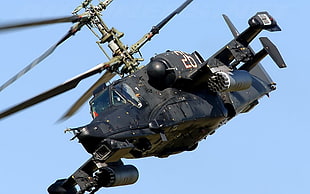 black apache attack helicopter, helicopters, kamov ka-50, vehicle, military aircraft