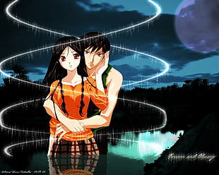 black hair female and male anime characters