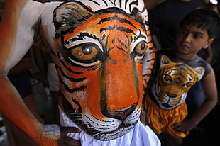 leopard body paint, tiger, body paint, children