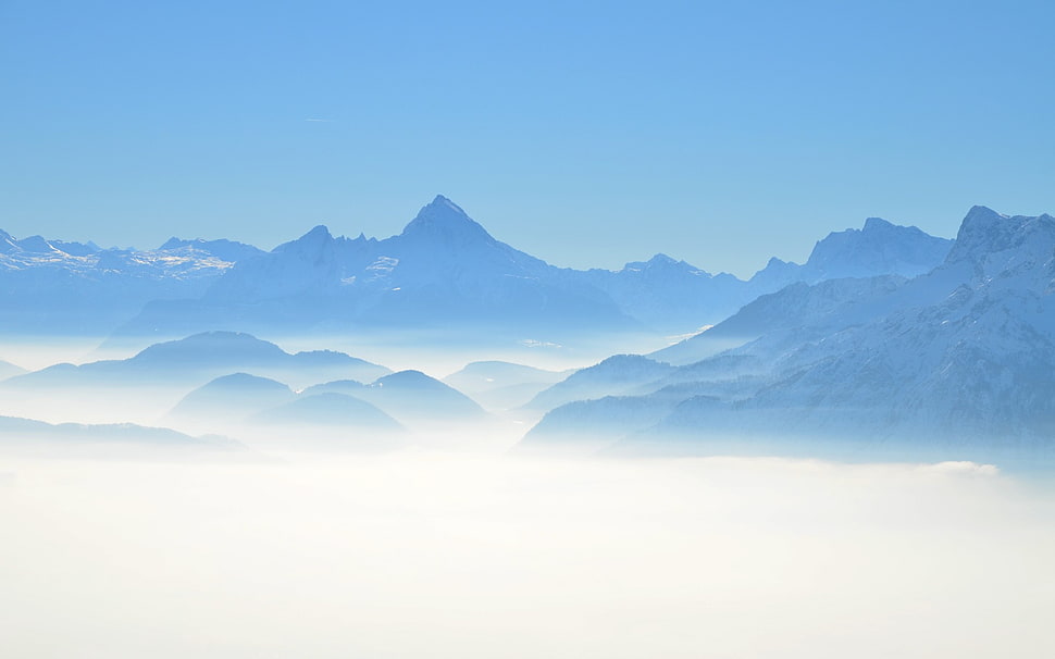 blue mountains, landscape, nature, mountains, clouds HD wallpaper
