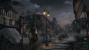 man standing near lamp post near buildings digital wallpaper, Assassin's Creed III, New Orleans, dusk, city