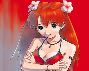 red haired anime character digital wallpaper