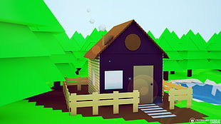 black and brown house illustration, low poly, house, mountains