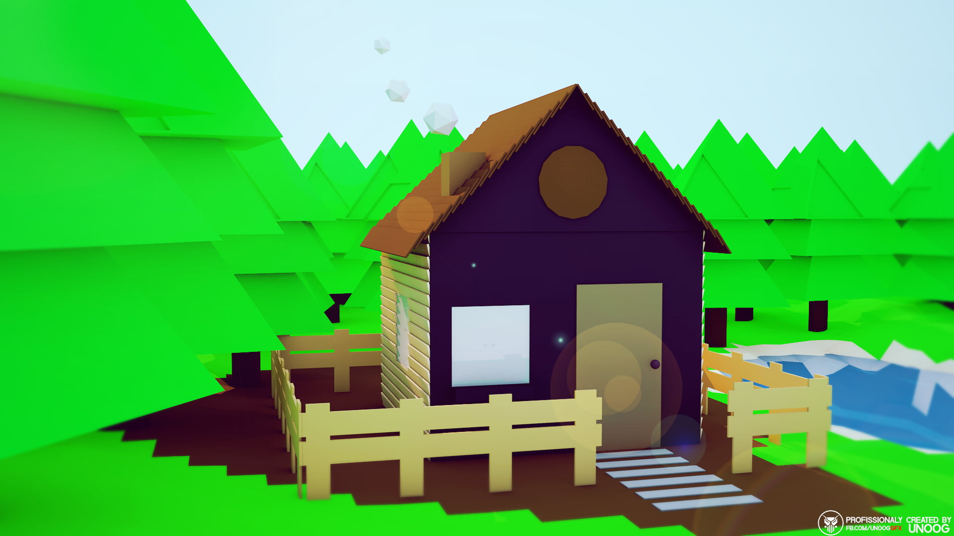 black and brown house illustration, low poly, house, mountains