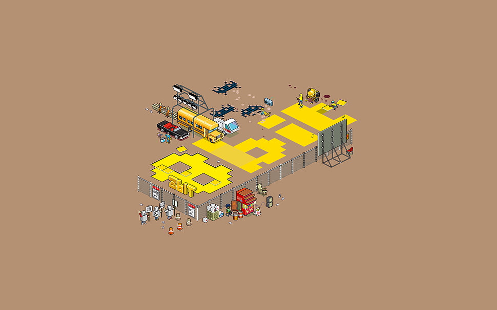 isometric 8-bit illustration, pixels, pixel art, workers, 8-bit HD wallpaper