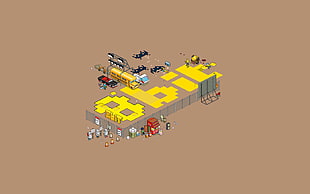 isometric 8-bit illustration, pixels, pixel art, workers, 8-bit