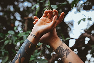 human hands, Hands, Tattoo, Art HD wallpaper